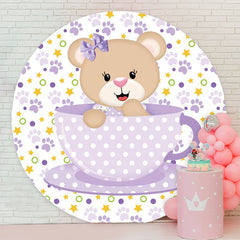 Aperturee - Purple Cup Teddy Bear Round Baby Shower Backdrop