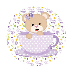 Aperturee - Purple Cup Teddy Bear Round Baby Shower Backdrop