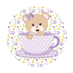 Aperturee - Purple Cup Teddy Bear Round Baby Shower Backdrop