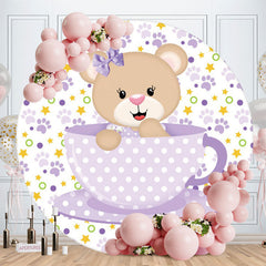 Aperturee - Purple Cup Teddy Bear Round Baby Shower Backdrop