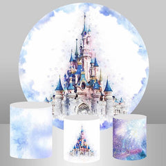 Aperturee Purple Dream Castle Girls Round Birthday Party Backdrop
