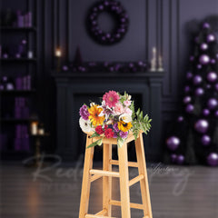 Aperturee - Purple Fireplace Christmas Photography Backdrop