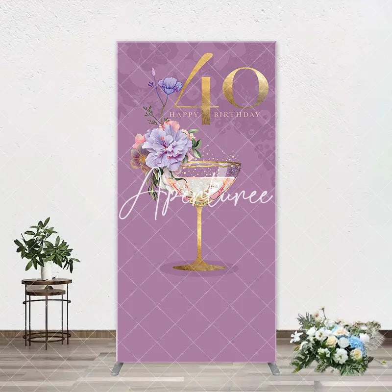 Aperturee - Purple Floral Goblet Arch 40th Birthday Backdrop