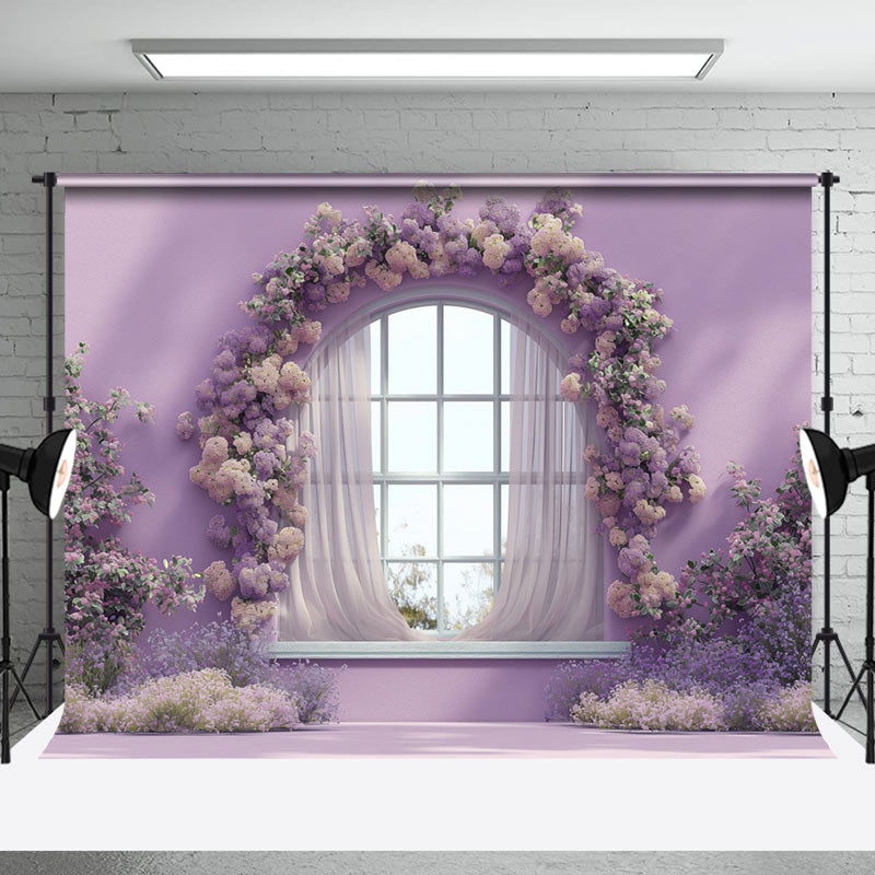 Aperturee - Purple Floral Wall Window Backdrop For Photography