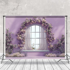 Aperturee - Purple Floral Wall Window Backdrop For Photography