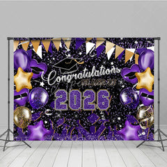 Aperturee - Purple Glitter Balloons Congrats 2026 Grad Backdrop