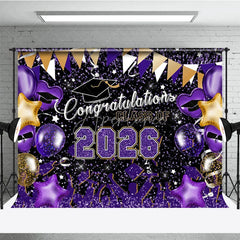 Aperturee - Purple Glitter Balloons Congrats 2026 Grad Backdrop