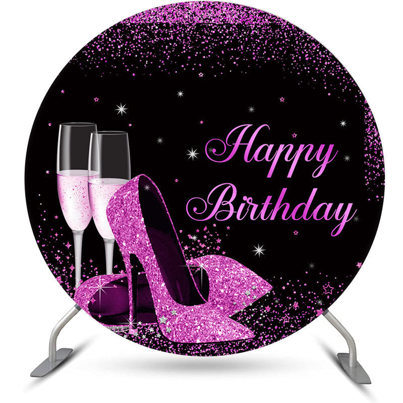 Aperturee - Purple Glitter High Heel Round Birthday Backdrop