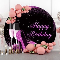 Aperturee - Purple Glitter High Heel Round Birthday Backdrop