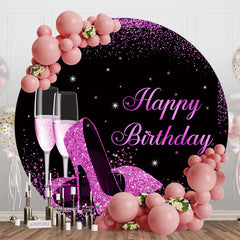 Aperturee - Purple Glitter High Heel Round Birthday Backdrop