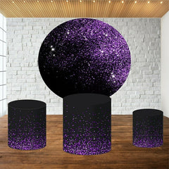 Aperturee Purple Glitter Round Black Birthday Party Backdrop Kit