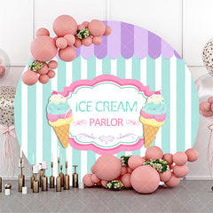 Aperturee - Purple Green Stripe Ice Cream Parlor Round Backdrop