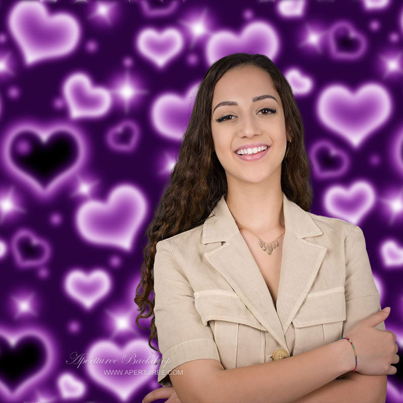 Aperturee - Purple Heart Valentines Day Portrait Studio Backdrop