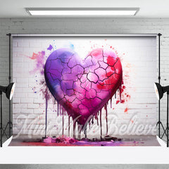 Aperturee - Purple Pink Cracked Heart Valentines Day Backdrop