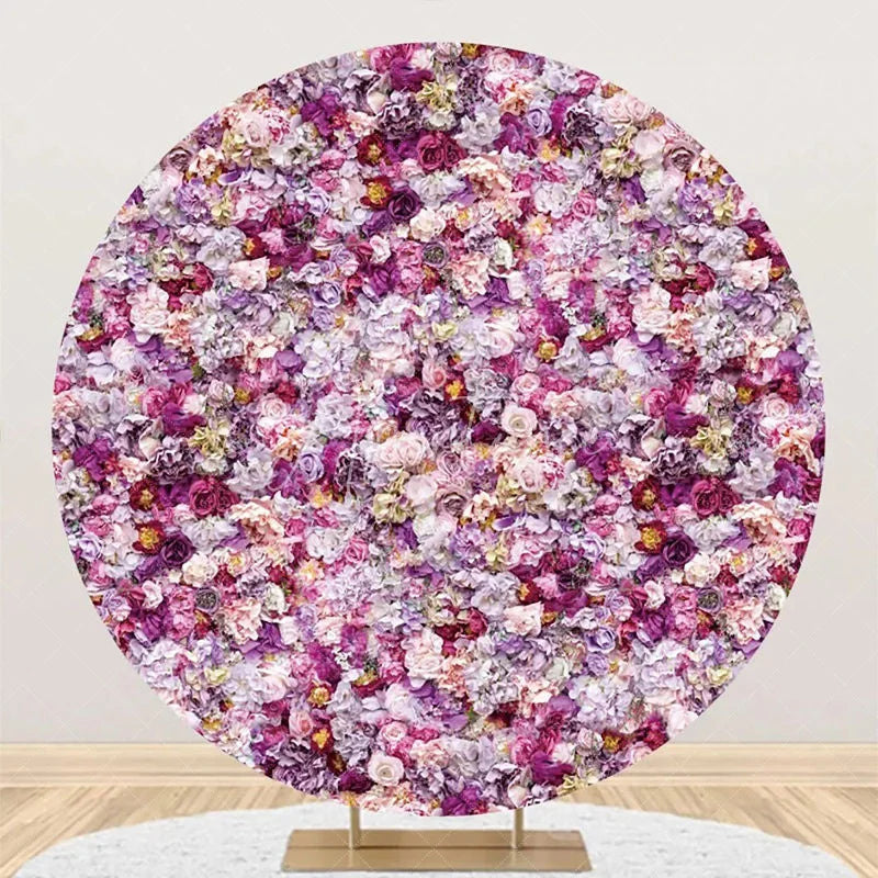 Aperturee - Purple Pink Dense Flowers Round Wedding Backdrop
