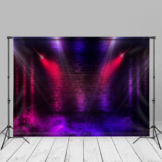 Aperturee - Purple Red Fog Neon Light Brick Wall Stage Backdrop