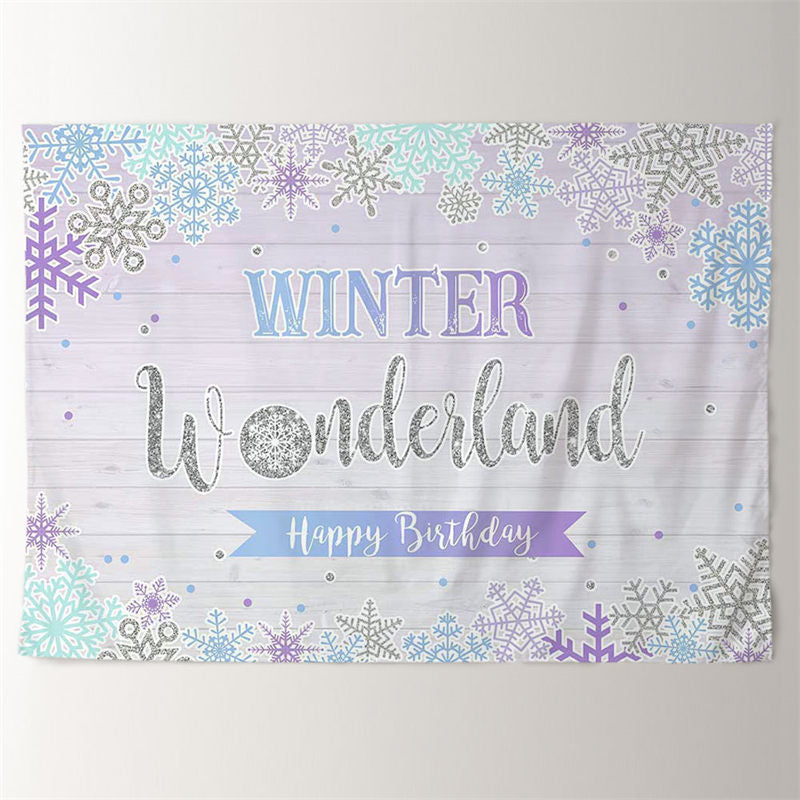 Aperturee - Purple Snowflake Winter Wood 1st Birthday Backdrop