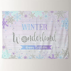Aperturee - Purple Snowflake Winter Wood 1st Birthday Backdrop