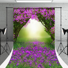 Aperturee - Purple Tulip Flowers Greenery Photo Sweep Backdrop