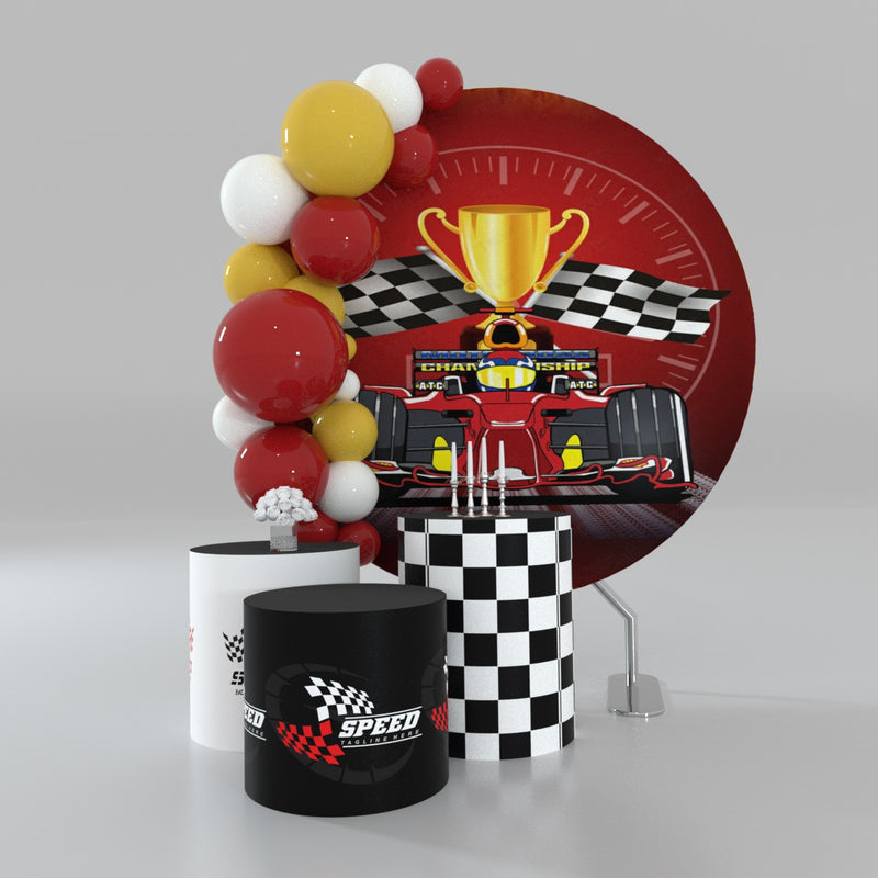 Aperturee Racing Car Theme Red Circle Backdrop Kit For Birthday