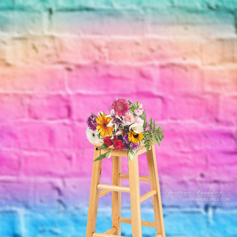 Aperturee - Rainbow Candy Pastel Brick Wall Portrait Backdrop