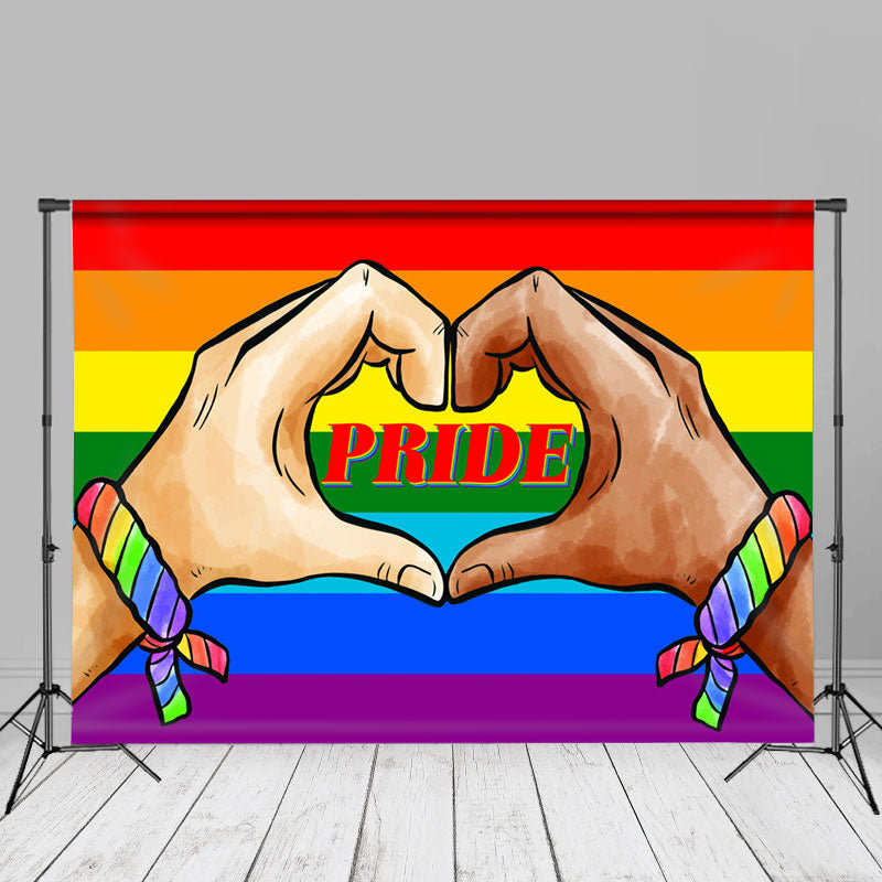Aperturee - Rainbow Flag Heart Hand Pride Month Party Backdrop