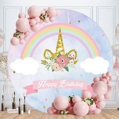 Aperturee - Rainbow Happy Birthday Unicorn Glitter Round Backdrops for Girl