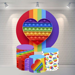 Aperturee Rainbow Love Pop It Circle Happy Birthday Backdrop