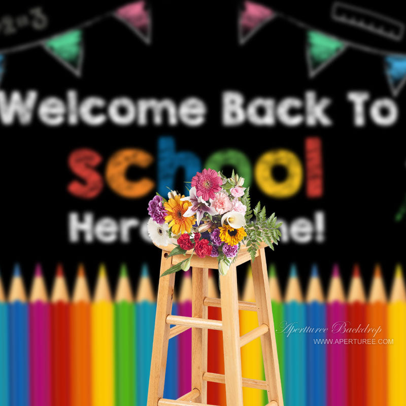 Aperturee - Rainbow Pencils Welcome Back To School Backdrop