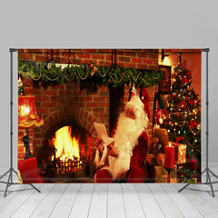 Aperturee - Real Scene Santa Brick Fireplace Christmas Backdrop