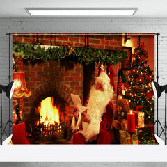 Aperturee - Real Scene Santa Brick Fireplace Christmas Backdrop