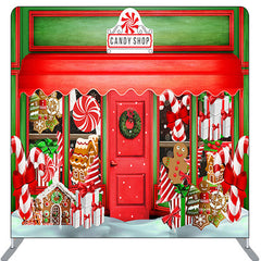 Aperturee - Red And Green Wooden Candy Shop Backdrop For Christmas
