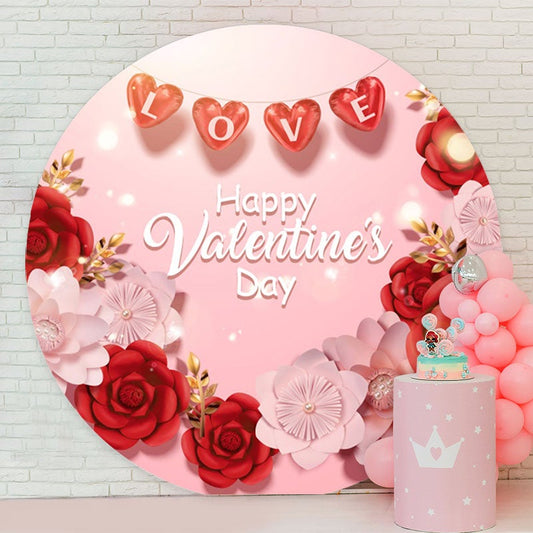 Aperturee - Red And Pink Floral Round Valentines Day Backdrop