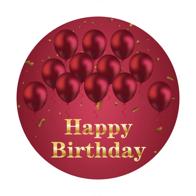 Aperturee - Red Ballons Round Gold Happy Birthday Backdrop