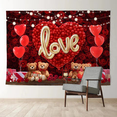 Aperturee - Red Balloon Heart Teddy Rose Valentine Backdrop