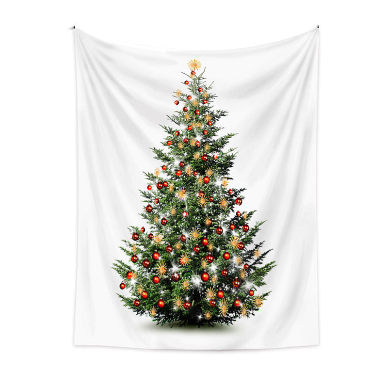 Aperturee - Red Bauble Christmas Tree Sparkle Deco Wall Tapestry