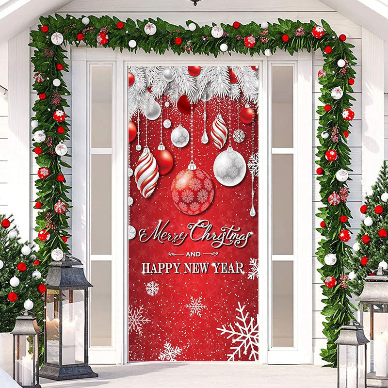 Aperturee - Red Bauble Snowflake Merry Christmas Door Cover
