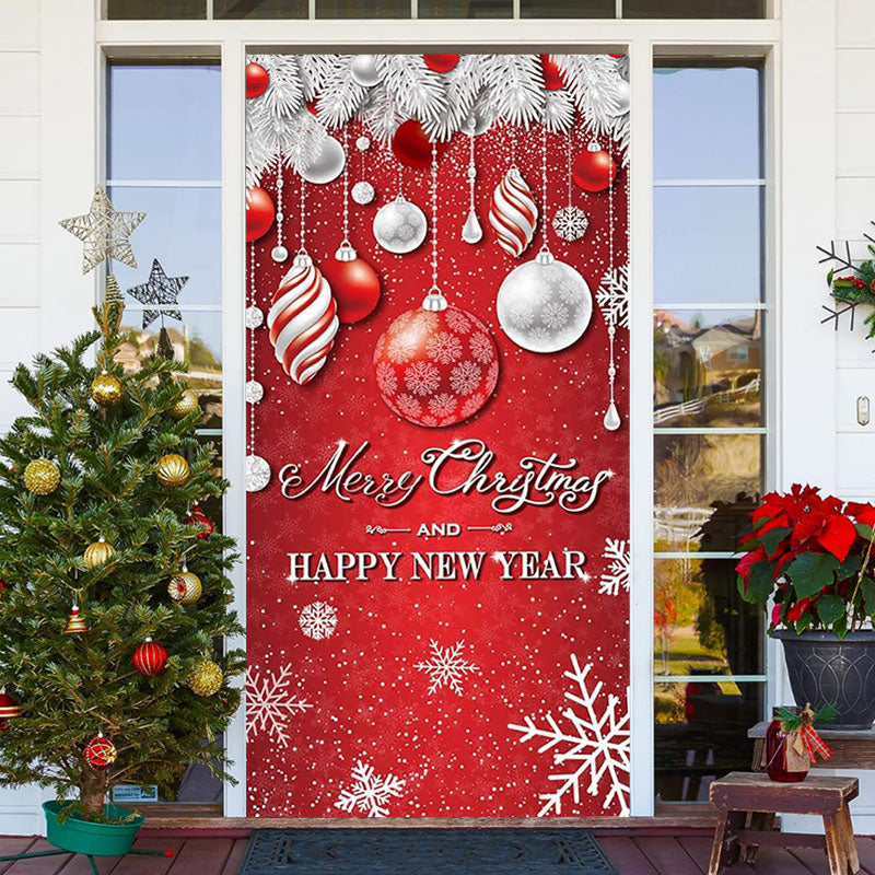 Aperturee - Red Bauble Snowflake Merry Christmas Door Cover