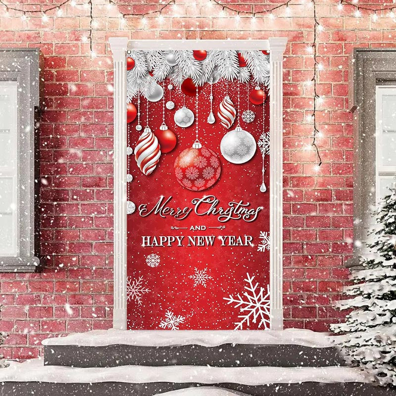 Aperturee - Red Bauble Snowflake Merry Christmas Door Cover