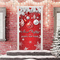 Aperturee - Red Bauble Snowflake Merry Christmas Door Cover