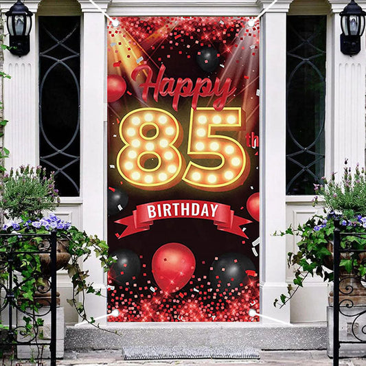 Aperturee - Red Black Balloons Confetti 85Th Birthday Door Cover