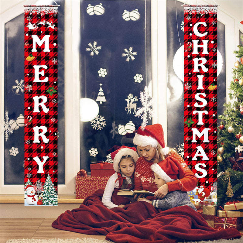 Aperturee - Red Black Buffalo Plaid Christmas Door Banner Sign