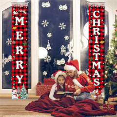 Aperturee - Red Black Buffalo Plaid Christmas Door Banner Sign