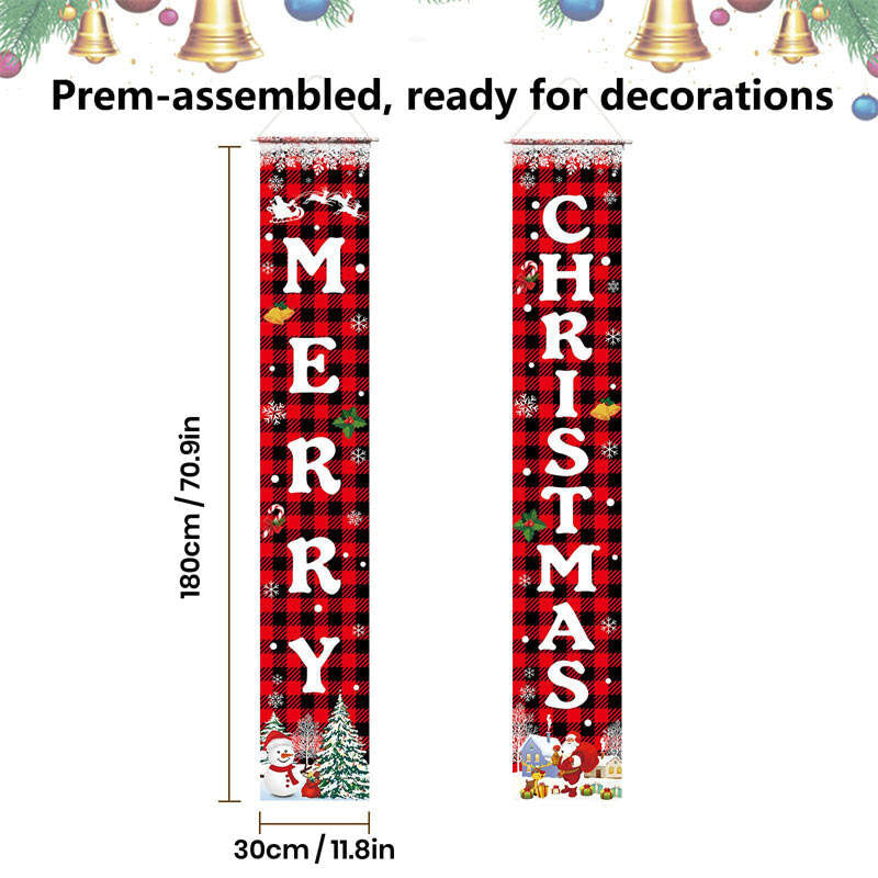 Aperturee - Red Black Buffalo Plaid Christmas Door Banner Sign