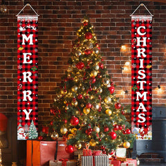 Aperturee - Red Black Buffalo Plaid Christmas Door Banner Sign