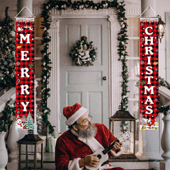 Aperturee - Red Black Buffalo Plaid Christmas Door Banner Sign
