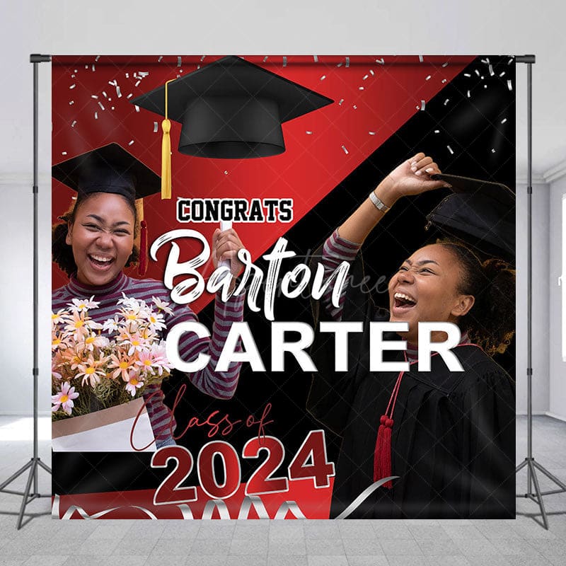 Aperturee - Red Black Class 2024 Custom Congrats Grad Backdrop