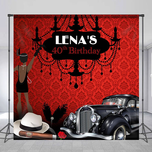 Aperturee - Red Black Luxury Car Custom Name Birthday Backdrop