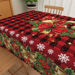Aperturee - Red Black Plaid Jingle Bells Christmas Tablecloth