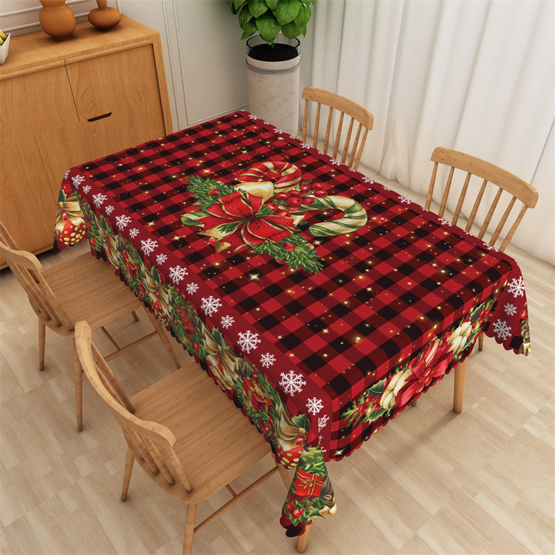 Aperturee - Red Black Plaid Jingle Bells Christmas Tablecloth